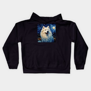 Samoyed at Night painting Kids Hoodie